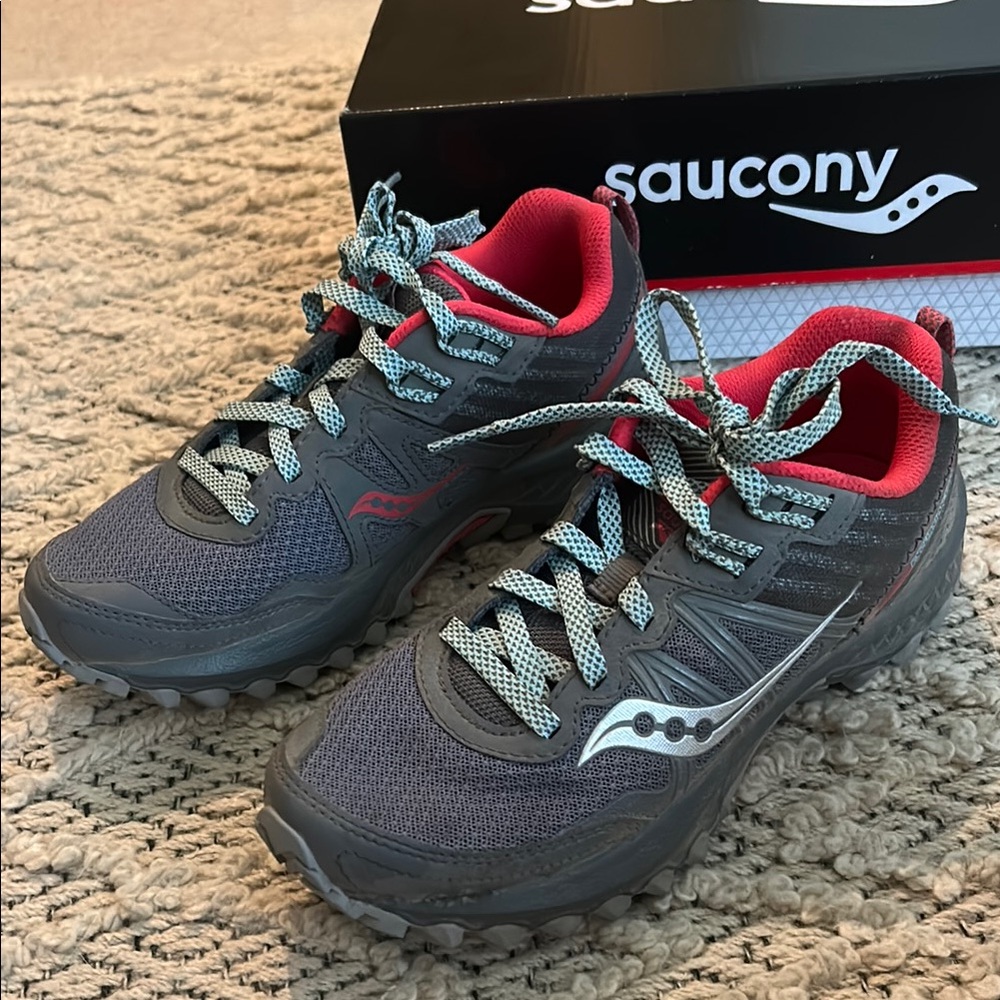 Saucony Gray and Pink Athletic Trail Shoes